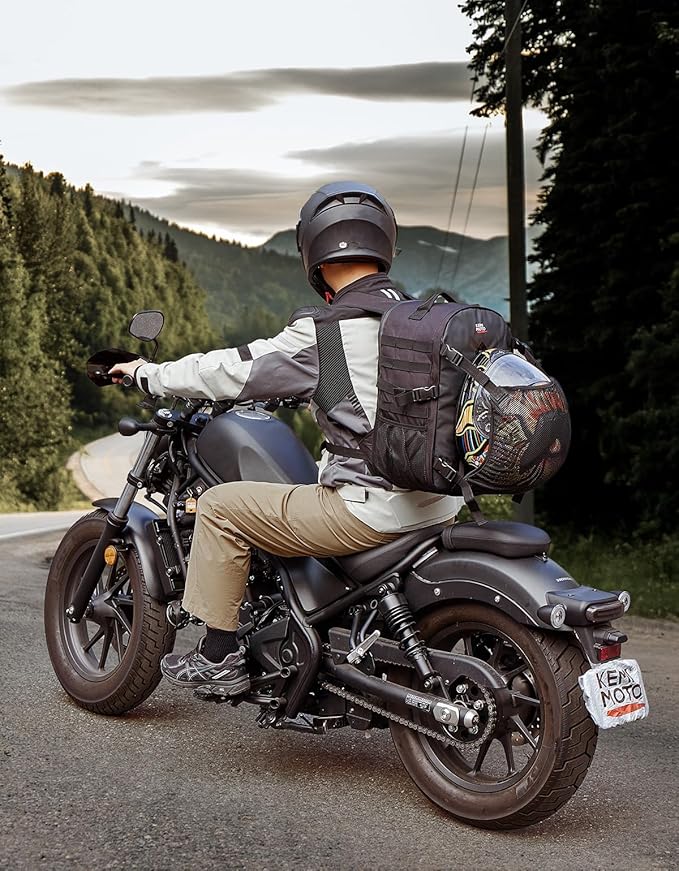 KEMIMOTO Motorcycle Helmet Backpack, 35L Storage Bag with Expandable Hidden Net for Full Face Helmet, Riding & Daily Commute Gift for Men
