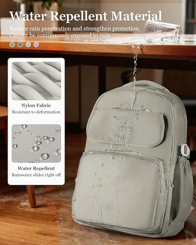 Cute Middle School Backpack For Teen Girls,Waterproof Casual Bookbags,Lightweight Travel Daypack,Basic Laptop College Backpack For Women(grey brown）
