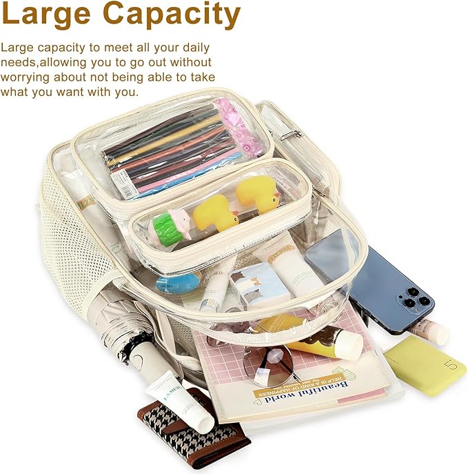 BTOOP Clear Backpack Heavy Duty Transparent Backpack 17" See Through Bookbag for College Work Festival Security with Padded Strap Large Capacity