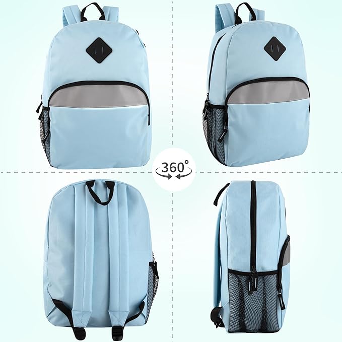 Trail maker Reflective School Backpack for Kids | Colorful Backpack with Adjustable Straps, Side Water Bottle Pockets (Blue)