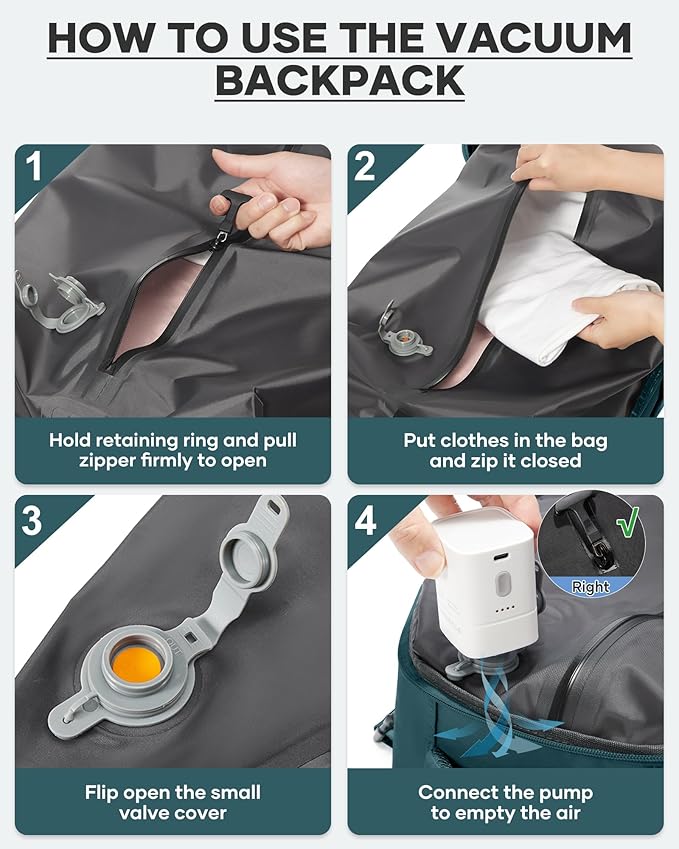 coofay Vacuum Backpack Travel with Pump Vacpack Travel Backpack with Vacuum System Compression Backpacks