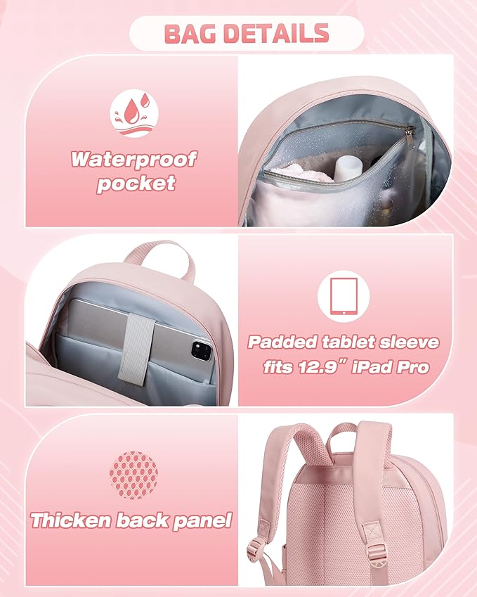 Women Mini Backpack with Wet Pocket and RFID Blocking Pocket, Small Backpack Purse for Gym, Work, College or Travel, Pink