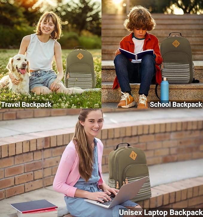 Leaper Geometric Backpack for School Laptop Backpack for Men Women Water-resistant Bookbags Travel Backpack Girls Army Green