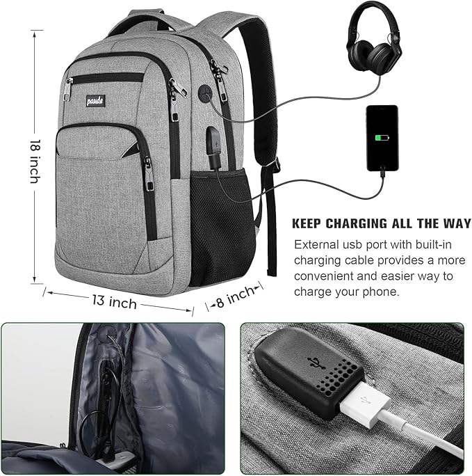 Paude Backpack for School, Laptop, Bookbag for Teen Boys - 15.6 Inch College Backpack for University, Business, Work, Travel