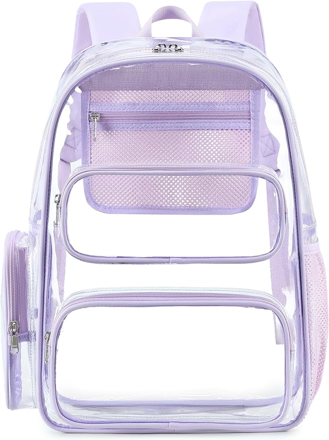 BTOOP Clear Backpack Heavy Duty Transparent Backpack 17" See Through Bookbag for College Work Festival Security Padded Strap (Purple)