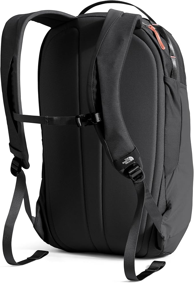 The North Face Women's Isabella 3.0 Backpack | Everyday Travel Bag with 16" Laptop Sleeve, Water-Repellent Finish, Women-Specific Fit, TNF Black Light Heather/Burnt Coral Metallic-NPF, One Size