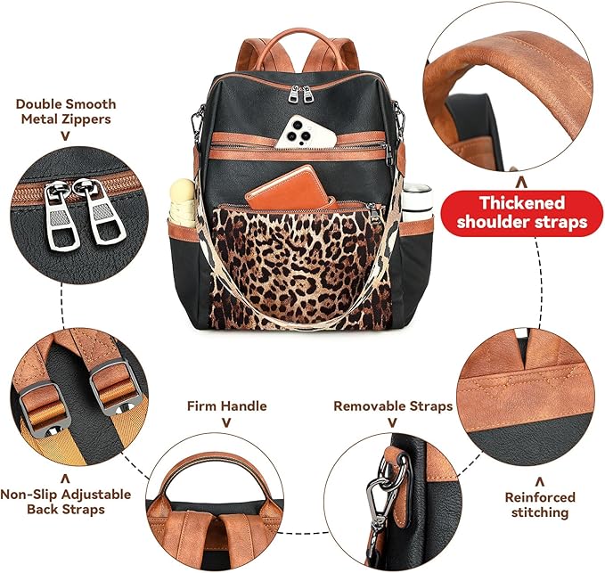 Vegan Leather Laptop Backpack for Women 15.6 Inch Work Backpack Purse for Travel College