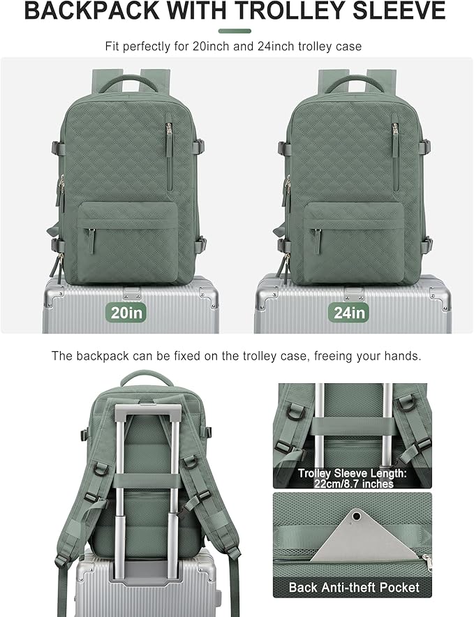 VGCUB Large Travel Backpack for Women Men, Carry on Backpack Airline Approved Gym Backpack Waterproof Business Laptop Daypack,Army Green