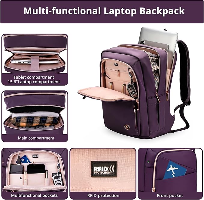 Swissdigital Design Business Laptop Backpack for Women, College Computer Backpack with USB Charging Port, Fits 15.6 Inch Laptop Travel Work Backpack, Purple | SD1006F-46