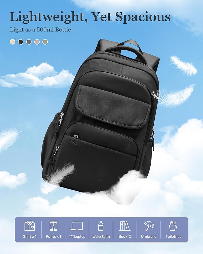 Black School Backpack for Women Men Cute Backpack for College Students Lightweight High School bag for Teens Girls Boys Waterproof Casual Daypacks Bookbag