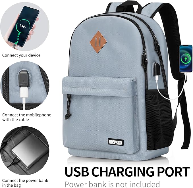 Backpack for Women Men, Casual School Backpack for Girls Boys Teens, 17.3 Inch Laptop Bookbag with USB Charger for College High School back pack lightweight mochilas para hombres, Grey