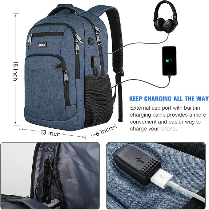 Paude Backpack School, Laptop, Bookbag for Teen Boys 15.6 Inch College, Business, Work, Travel (Blue, 15.6 inch)