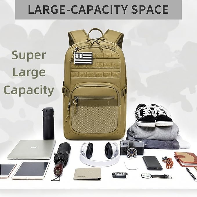 Military Tactical Backpack for Men Army 3 Days Assault Pack Bag with Molle System for Outdoor Adventures (khaki, 30L)