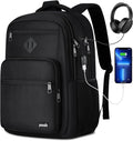 Paude Black Backpack,17.3 Inch School Backpack for Teens Adults Laptop Bookbag for High School College Students Back Pack for Work