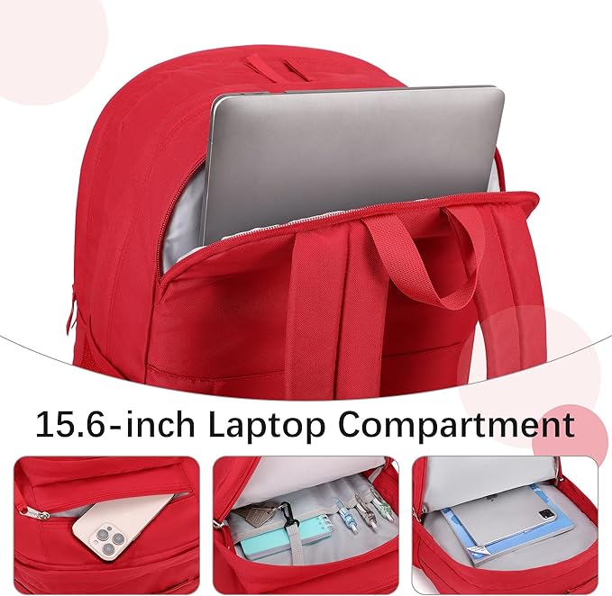 abshoo 32L Big Student Laptop Backpack For College Men Women Middle High School Teen Bookbag Travel Backpack Daypack (Red)