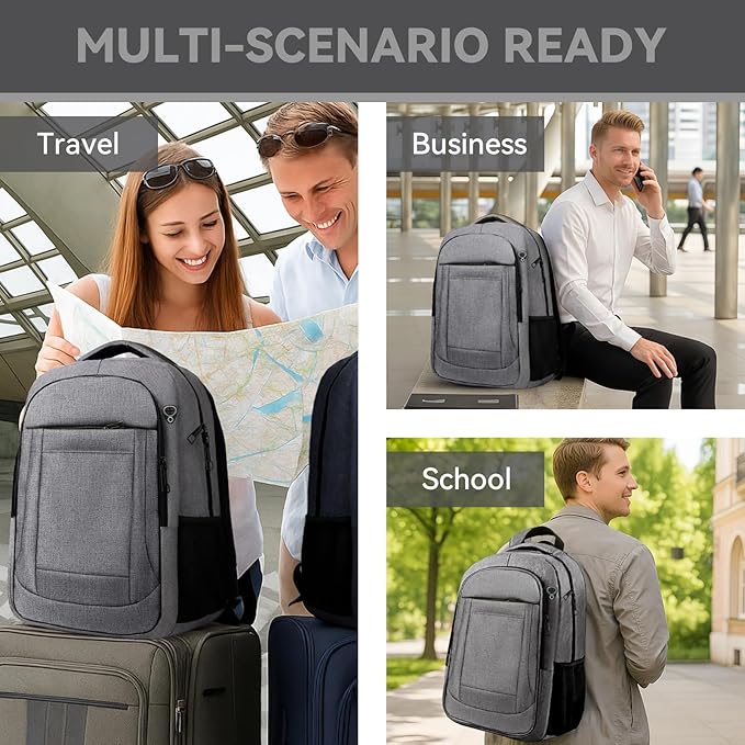 Travel Backpack, 17 Inch Laptop Backpack Airline Approved, Business Anti Theft Slim Sturdy Work Computer College High School Backpack Bag Fits 17.3 Inch Notebook for Men Women, Grey