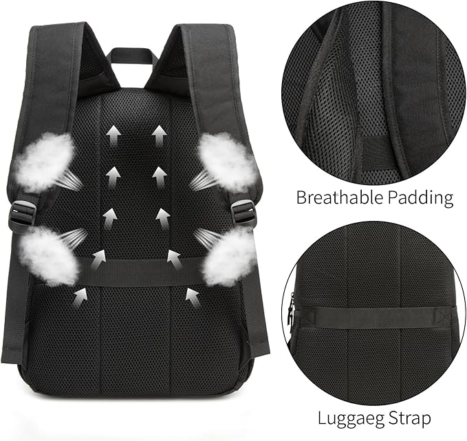 Black Backpack, School Backpack for Boys Girls, Lightweight Casual High School Bookbag, Daily-use Travel Laptop Backpack with USB Charging Port Fits 15.6 Inch Notebook