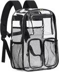 Clear Backpack Heavy Duty for Women Men Boys Girls, Clear Bookbag for School, 17 Inch Transparent Backpack with All-Around Reflective Strips for Work Casual Sport, Black