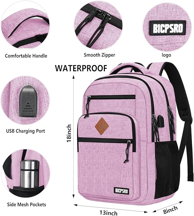 Classic Backpack for Men Women, School Backpack for Girls Boy Teens,15.6 Inch Laptop Bookbag with USB Charger for College High School Work Business Computer Back Pack,mochilas para hombres,Pink