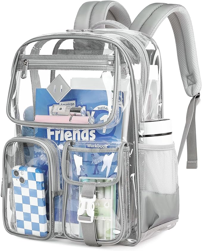 Clear Backpack for School,Heavy Duty PVC Transparent Bookbag for Girls Stadium Approved See Through Backpack
