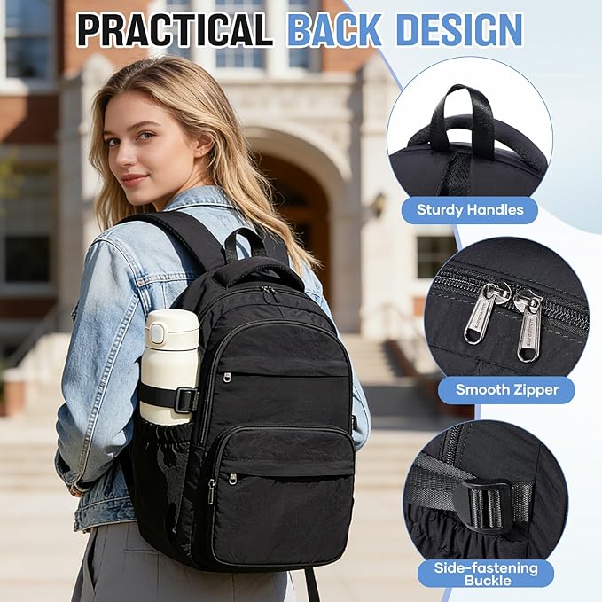 School Backpack For Girls Boys 14 Inch Laptop Backpack For Women Bookbag For Men Waterproof Lightweight Backpack For College Middle High School Bag Travel Daypack Black