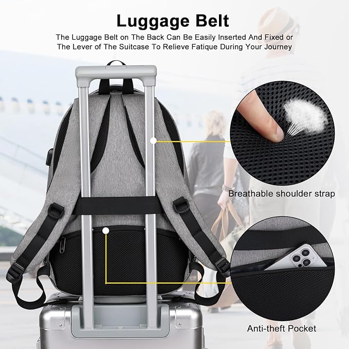 Asenlin Travel Laptop Backpack for Women & Men,Water Resistant Business Slim Sturdy Laptops Backpack with USB Charging Port,Fits 17.3 Inch Notebook College School Computer Bag-Grey