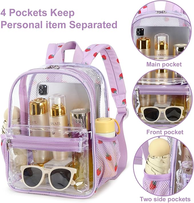 BTOOP Clear Mini Backpack for Stadium Events 12x12x6 Small Transparent Backpacks Plastic See Through Clear Bag for Concerts Work Festival Security Travel