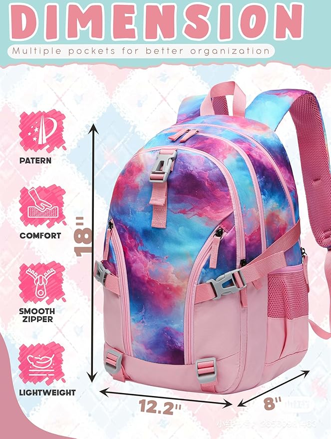 BLUEFAIRY High School Backpack for Girls Boys Middle School Bookbag for Kids Back to School Bag for College with Large Compartment Casual Daypack Mochilas para Niñas Adolescentes 18" Cherry Pink