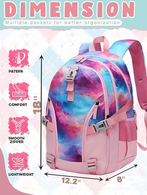 BLUEFAIRY High School Backpack for Girls Boys Middle School Bookbag for Kids Back to School Bag for College with Large Compartment Casual Daypack Mochilas para Niñas Adolescentes 18" Cherry Pink