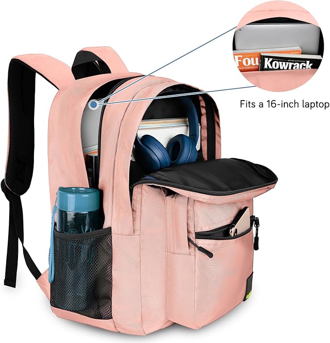 Goloni Lightweight Laptop Backpack 1.1Lbs, 36L Wear-Resistant Water Resistant Backpack with Laptop Compartment for Men Women, College Work Travel Bookbag,Pink
