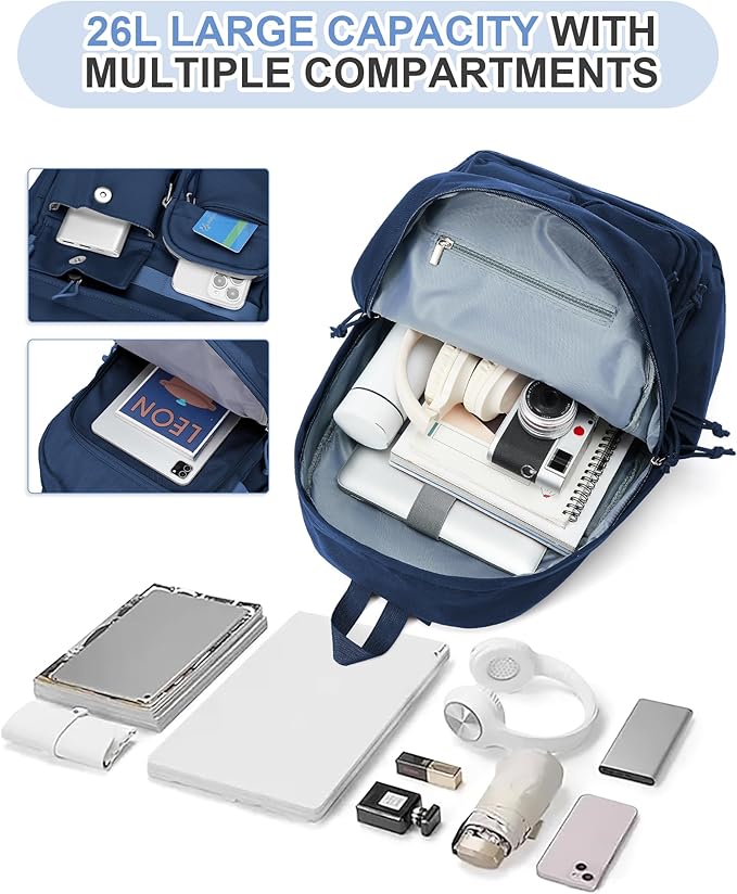 Aesthetic School Backpack for Women Men College Backpack With Lots Of Pockets Waterproof Travel Casual Daypack Cute Bookbag For Teens Girls Boys High School Bag(Blue)
