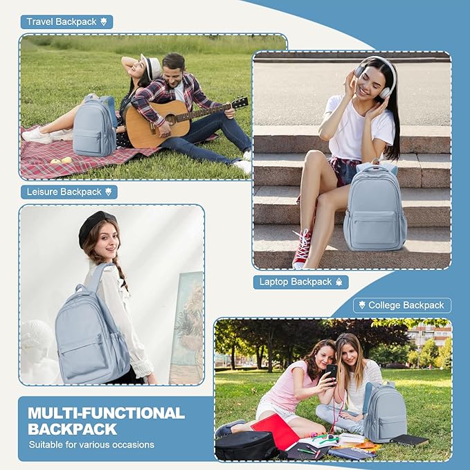 Lightweight Backpack for Women Men Laptop Travel Work Casual Daypack College Bags Cute Aesthetic Travel Backpack Casual Personal item Bag Blue