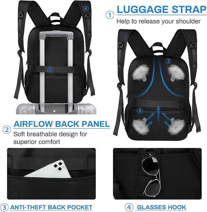 RAINSMORE Laptop Backpack 17 Inch Large Travel Backpack for Men Women Waterproof Computer Work Business College Bookbag TSA Friendly Carry on Backpack with USB Port, Black