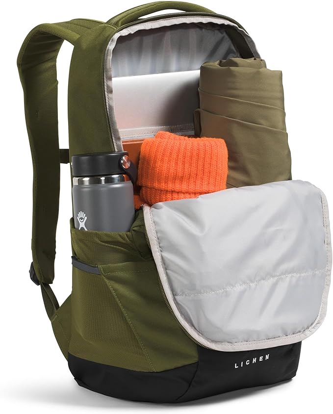 The North Face Lichen Daypack - Everyday Commuter Backpack, Laptop Sleeve, Water Bottle Pockets, Center Front Pouch, Woodland Green/TNF Black, One Size