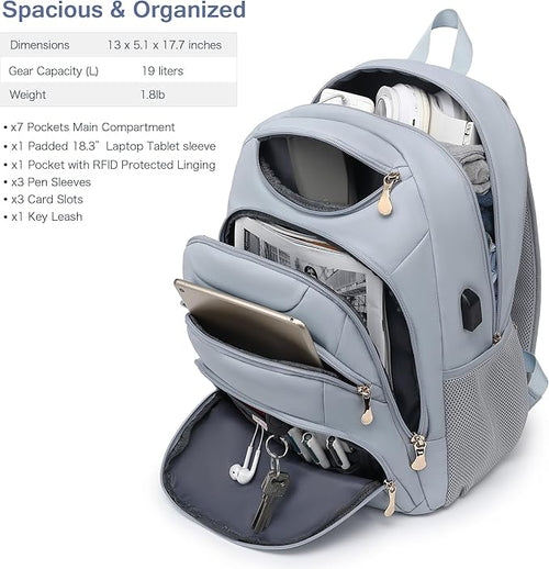 Boavan Laptop Backpack for women, 15.6 inch Laptop Bag with USB Port, Waterproof Travel Work Backpack Purse, Anti-Theft Teacher Nurse Doctor Casual Bookbags Office Business backpack，Blue