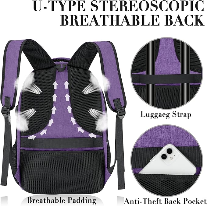 BIKROD Backpack for Women and Men, Extra Large School Backpacks for Teens, Water Resistant Back Pack Fits 17 Inch Laptop, Business Anti Theft Sturdy Computer Bag Gifts, Purple