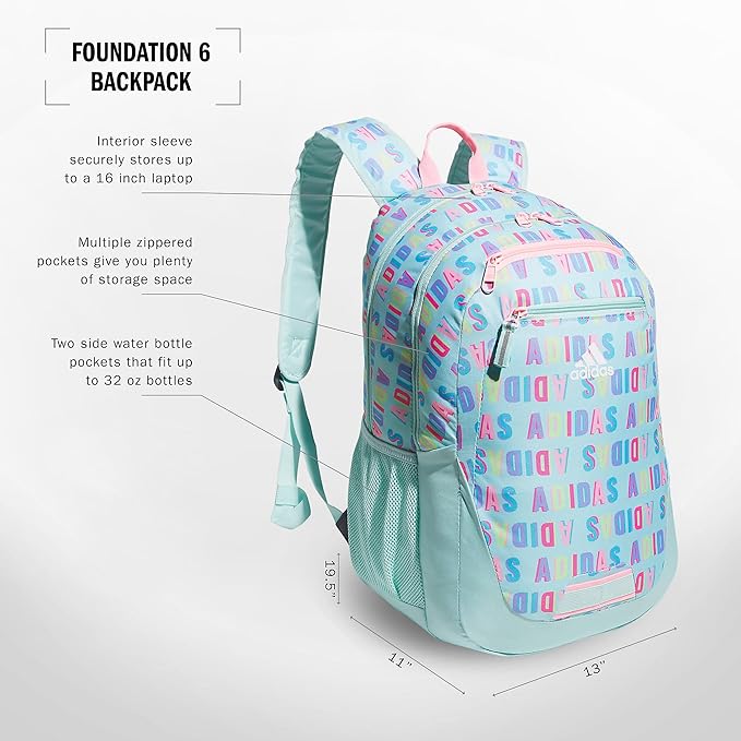adidas Unisex Foundation Backpack for Laptop, Large Durable Athletic Gym Bag