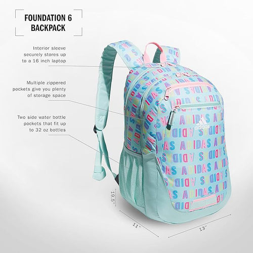 adidas Unisex Foundation Backpack for Laptop, Large Durable Athletic Gym Bag