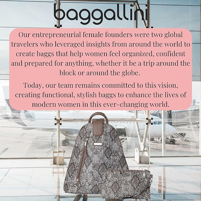 Baggallini Backpack Metro with RFID Phone Wristlet, Tan Python