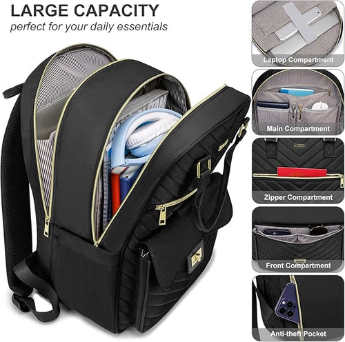 17.3in Laptop Bag for Women Travel,Cute Book Bags for School Teen Girl College Student,Mochilas de Mujer,Black