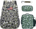 Camo Backpack for Boys 3 in 1 Set, 19 Inch 55L Tactical Bookbag with Lunch Box Pencil Case, Molle System School Backpack for Elementary Middle High School, Outdoor Camping Hiking Travel for Kids Teens