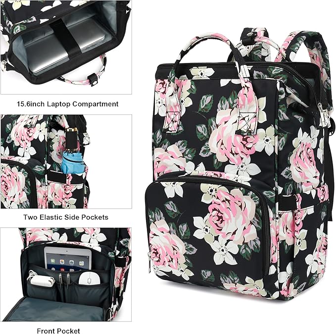 Floral Laptop Backpack for Women Men, 15.6 inch College School Backpacks Bookbag for Work/School/Travel/Business (Flower)