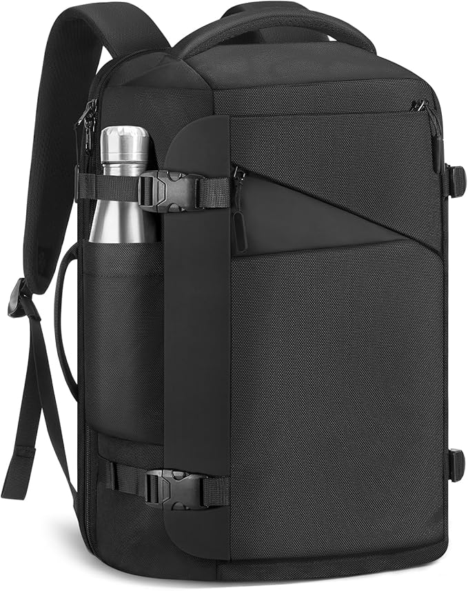 MoKo Travel Backpack for Men, Large 40L TSA Flight Approved Carry on Backpack, 17 inch Laptop Backpack 180° Openable & Expandable, Water-Resistant Lightweight Business Weekender Bag Daypack, Black