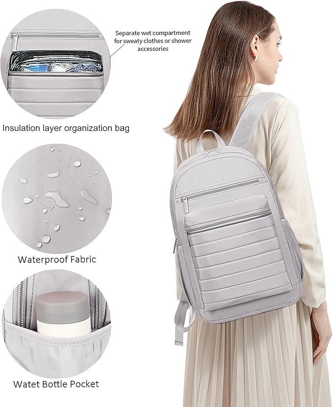KEOFID Travel Backpack for Women, Womens Work Backpacks, Anti-theft Backpack Purse, Back pack for College Girls, Carry-On Travel Backpacks,Bookbag (Light Gray)