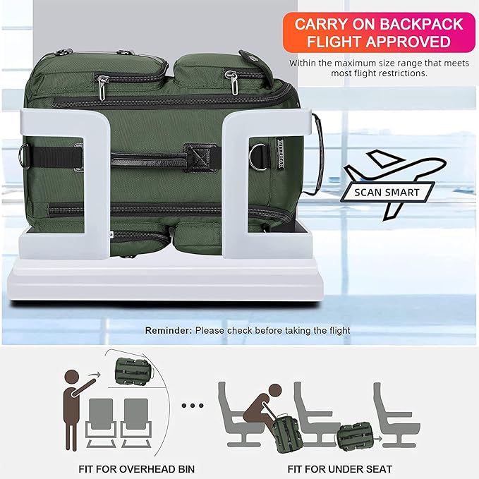 WITZMAN Travel Backpack for Men Carry On Backpack Duffel Bag Large Capacity Laptop Backpack 17 Inch (6695 Army Green)