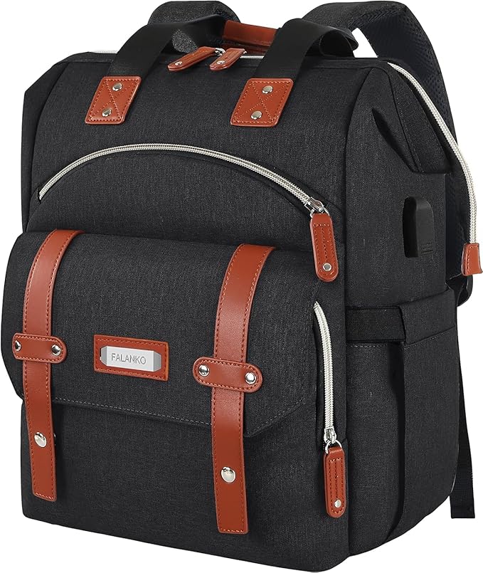 FALANKO Laptop Backpack for women, Doctor Teacher Work RFID Anti Theft Laptops Backpack with USB Charging Port, Wide Open College Travel 15.6 Inch Computer Bag for Men Women