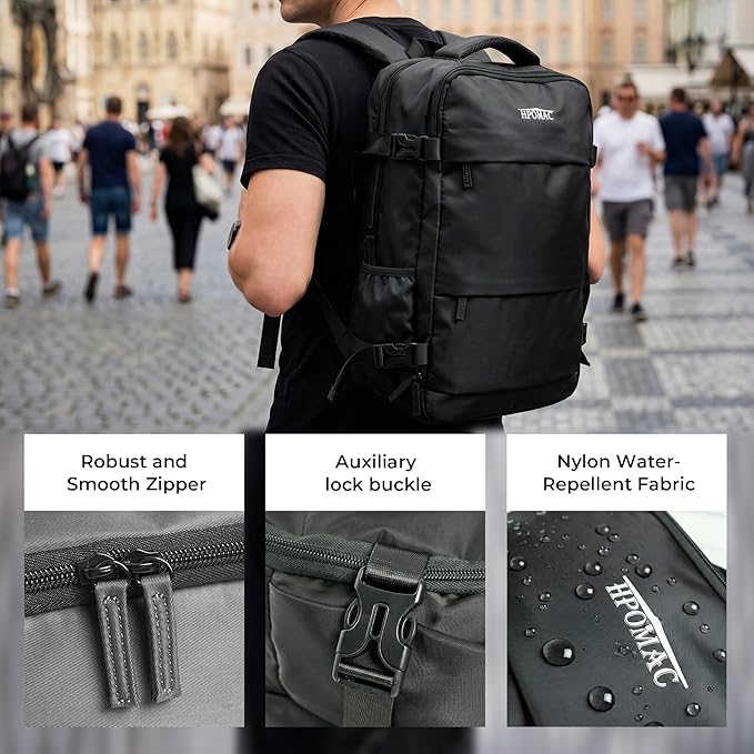 Vacuum Compression Backpack for Travel, Carry-On Backpack with Vacuum System & Pump, Packs Like 45L for 2-5 Day Trips, Fits 17" Laptop, Water-Resistant Personal Item Travel Backpack for Men / Women