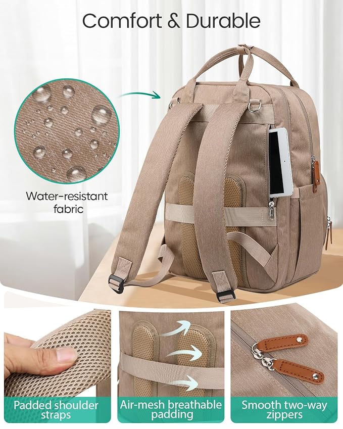 Extra Large Diaper Bag Backpack for Two Kids Twins - Expandable Baby Bag (26-36L), Dual Big Compartments - Includes Changing Pad & Stroller Straps, Unisex Premium Khaki