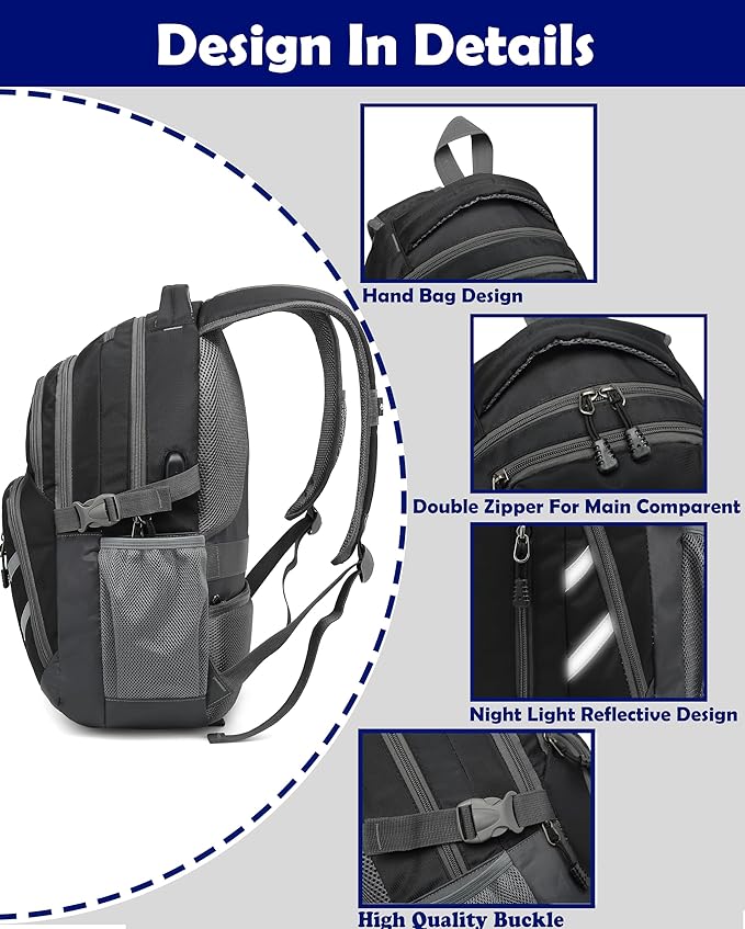 ProEtrade Backpack Bookbag for College Laptop Travel, Fit Laptop Up to 15.6 inch with USB Charging Port Multi Compartment Anti theft, Gift for Women Men (Black)