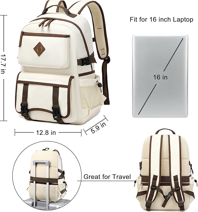 Laptop Backpack 15 -17 Inch for Women Men Large College Bookbag Elementary Middle High School Bag for Kids Teens Girls Boys Student Waterproof Travel Backpacks Book Rucksack Work Daypack Beige